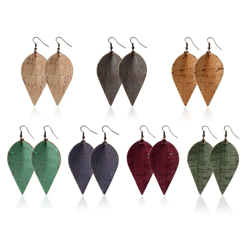 

Fashion Geometry Two-sided Wood Grain Leather Dangle Earring Boho Retro Leaf Pendant Pendientes Women Jewelry Bijoux Oorbellen