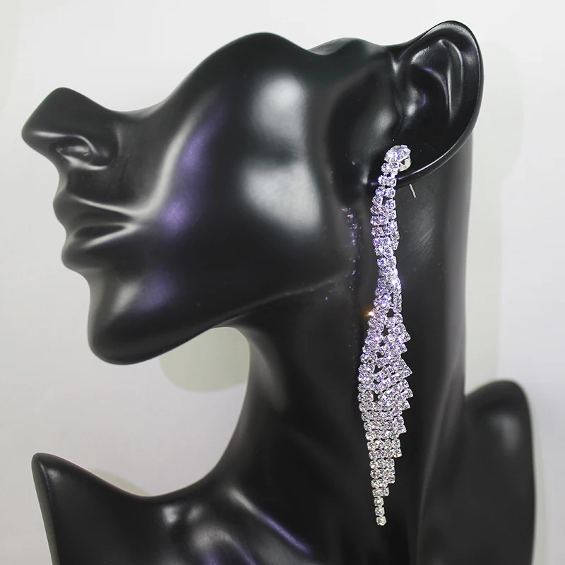 

Fashion Wings Tassel Big Long Drop Earrings Hanging Pave Maxi Earrings For Women Bridal Rhinestone Wedding Earrings Ez11