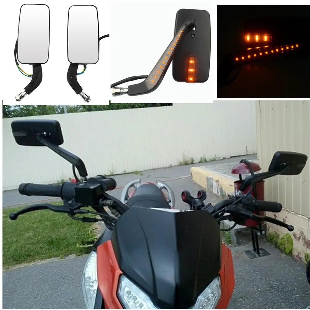 

M10/M8 10mm Motorcycle Led Turn Signal Running Light Side Rearview Mirror For Honda Kawasaki Suzuki Street Naked Cruiser Custom