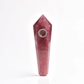 

Drop Shipping Natural strawberry quartz Crystal Smoking Pipe + strainer quartz stone healing wand Free Shipping X27