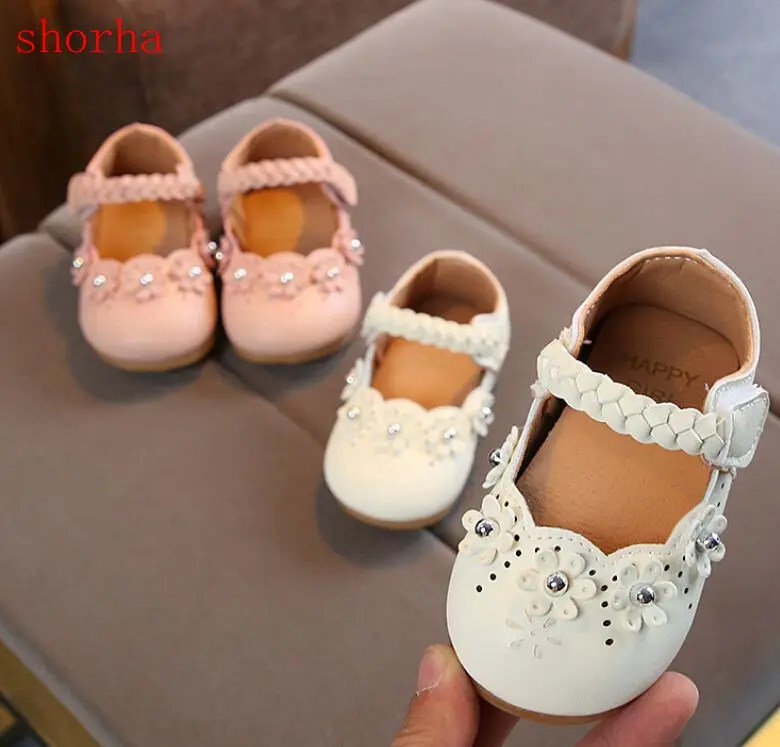 

shorha Spring New Style Flowers Girls Shoes Kids Shoes Toddlers Princess leather Shoes Baby Girl Flats For Children White