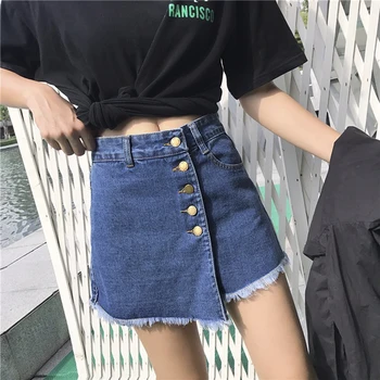 

Women Denim Shorts Summer High Waist Skorts Skirts Slim Blue Short Jeans Vintage Short Feminino