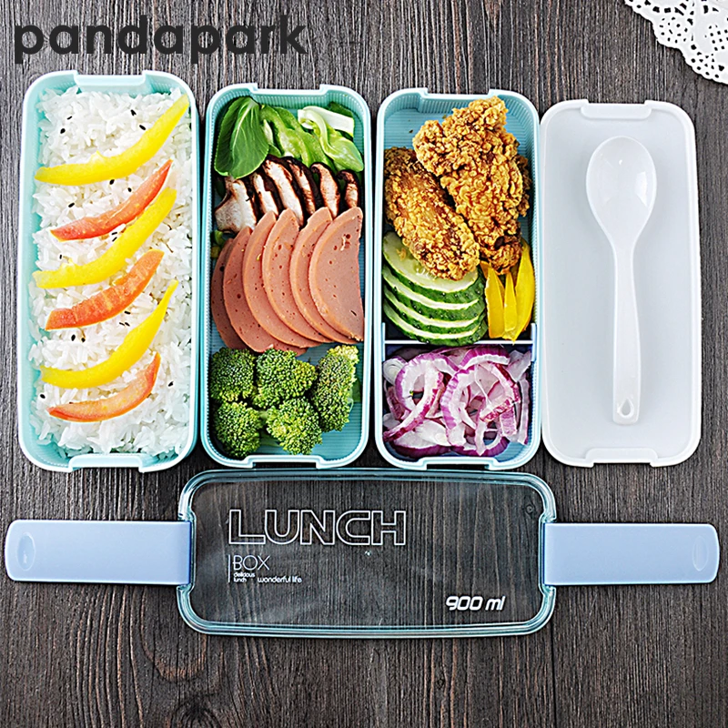 

5 Colors 900ml PP Three Layer Food Storage Container Microwave Oven Lunch Bento Boxes Dinnerware Lunchbox BPA Free PPX002