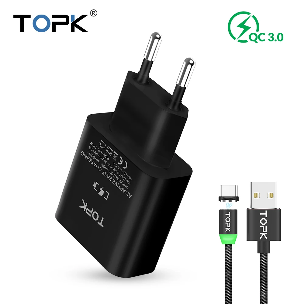 TOPK 18 Вт Quick Charge 3 0 USB зарядное устройство для samsung Xiaomi huawei OnePlus LG мобильный телефон с