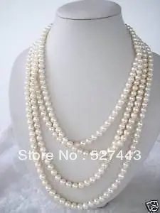 

Wholesale free shipping >>NEW-100" LONG true white FRESHWATER PEARL NECKLACE 7-8mm