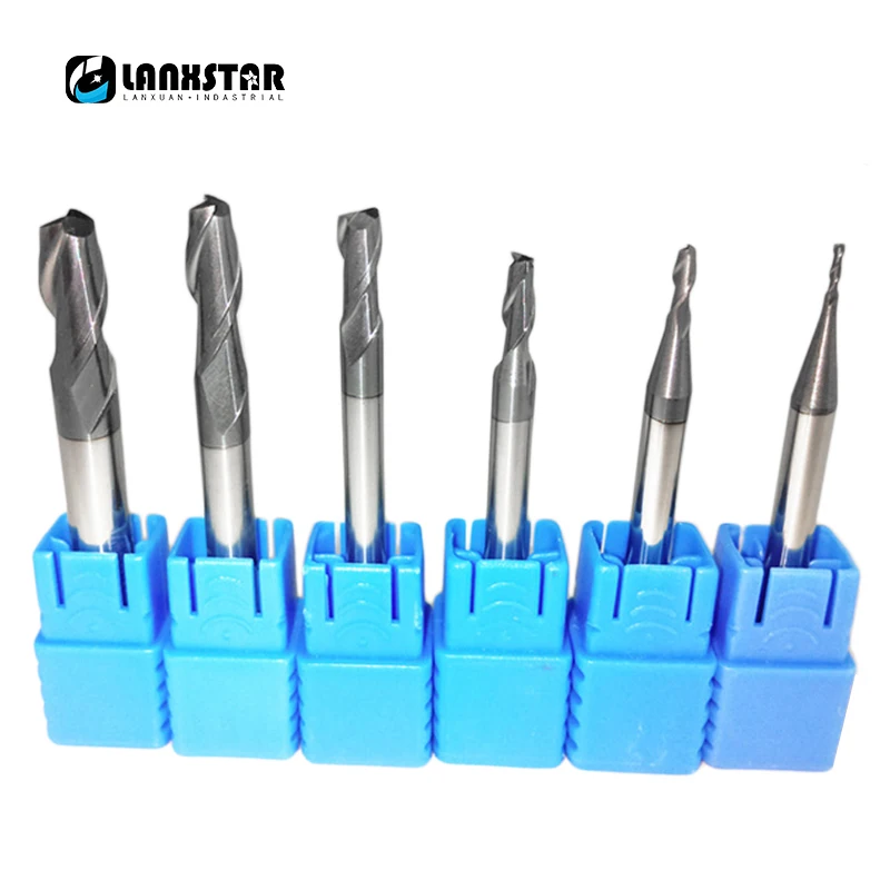 

New 6PC HRC45 1mm 2mm 3mm 4mm 5mm 6mm 2Flutes Tungsten Carbide End Mill Set Burrs Milling Cutter Kit CNC End Mills