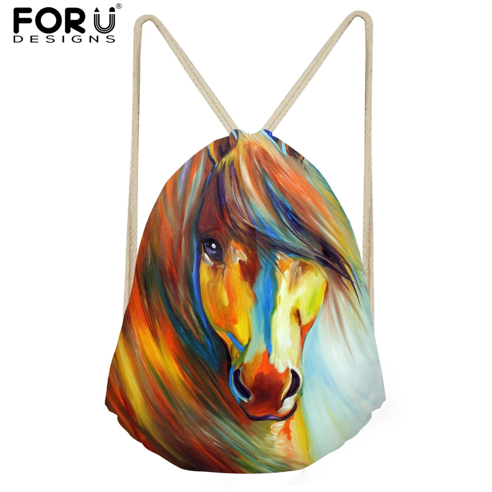 FORUDESIGNS Colorful Animal Horse Pattern Men&Women Drawstring Backpack Small Fashion Multifunction Storage Bags Women's Bolsa FORUDESIGNS Colorful Animal Horse Pattern Men&Women Drawstring Backpack Small Fashion Multifunction Storage Bags Women's Bolsa
