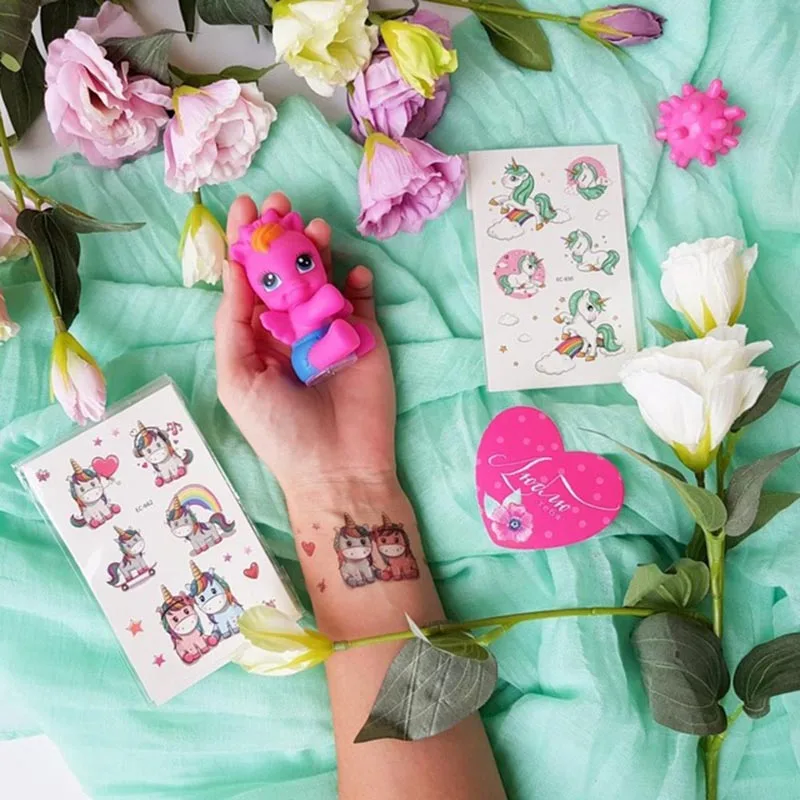 WEIGAO الكرتون يونيكورن لصاقات وشم لطيف الاطفال وهمية الأطفال Tatouage Temporaire الجسم الفن للماء المؤقتة الوشم ملصق