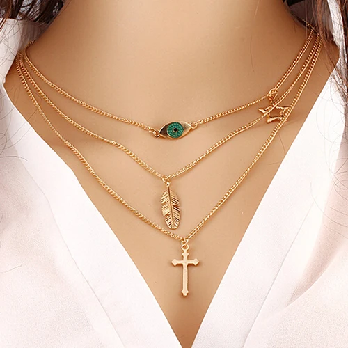 

2016 New Multilayer Chain Choker Necklace Triangle Arrow Beads Cross Eiffel Tower Jewelry C6TY