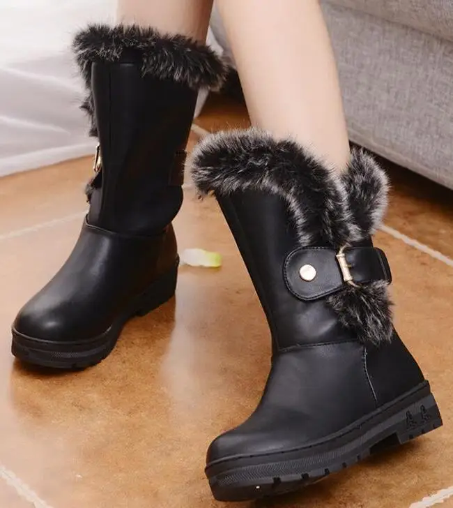 black Теплая меховая обувь на платформе; женская обувь; chaussure femme; женские зимние ботинки martin для девочек; женские туфли-лодочки; модная обувь; G61266 - Цвет: black