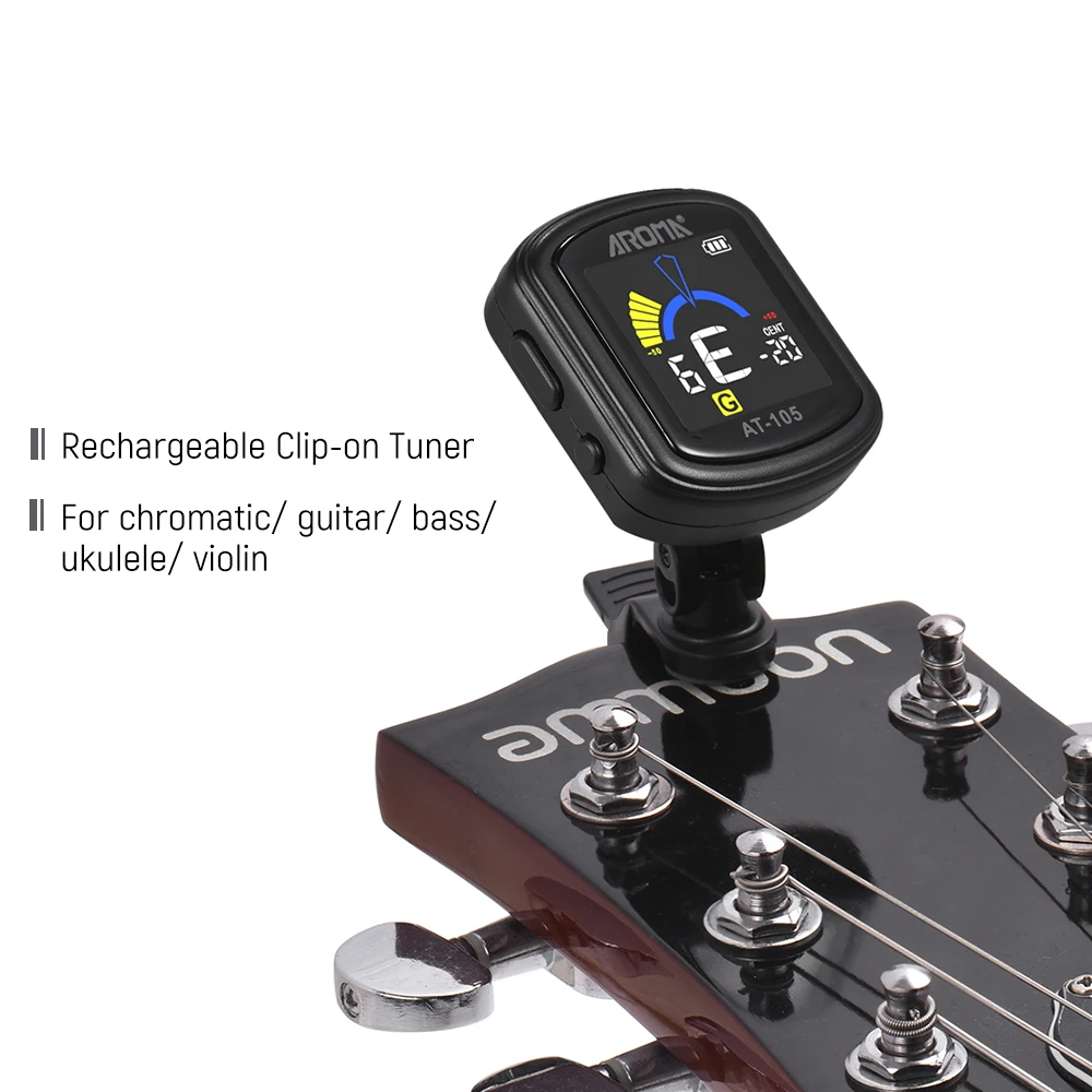 AROMA AT 105 Clip on Tuner Rechargeable Acoustic Guitar Tuner Color