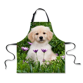 

FORUDESIGNS Sleeveless Apron Flowers Dog Cafe Waiter Kitchen Cook Household Cleaning Kitchen Apron Waist Hairdresser Apron