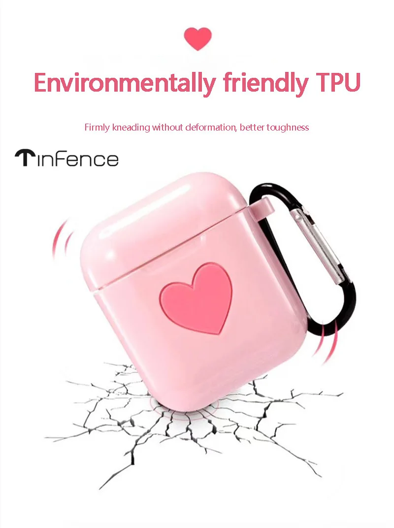 

Silicone lovely heart Case for Airpods Earphone wireless Bluetooth headset protective sleeve TPU Case for Airpods Charging Box