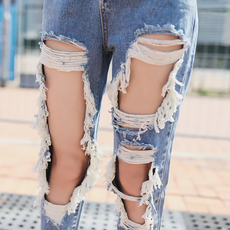 WITHZZ New Arrival 5XL Ripped Jeans Women's Loose Thin Jeans Women Pants Breeches Overalls Vintage Female Torn Trousers WITHZZ New Arrival 5XL Ripped Jeans Women's Loose Thin Jeans Women Pants Breeches Overalls Vintage Female Torn Trousers