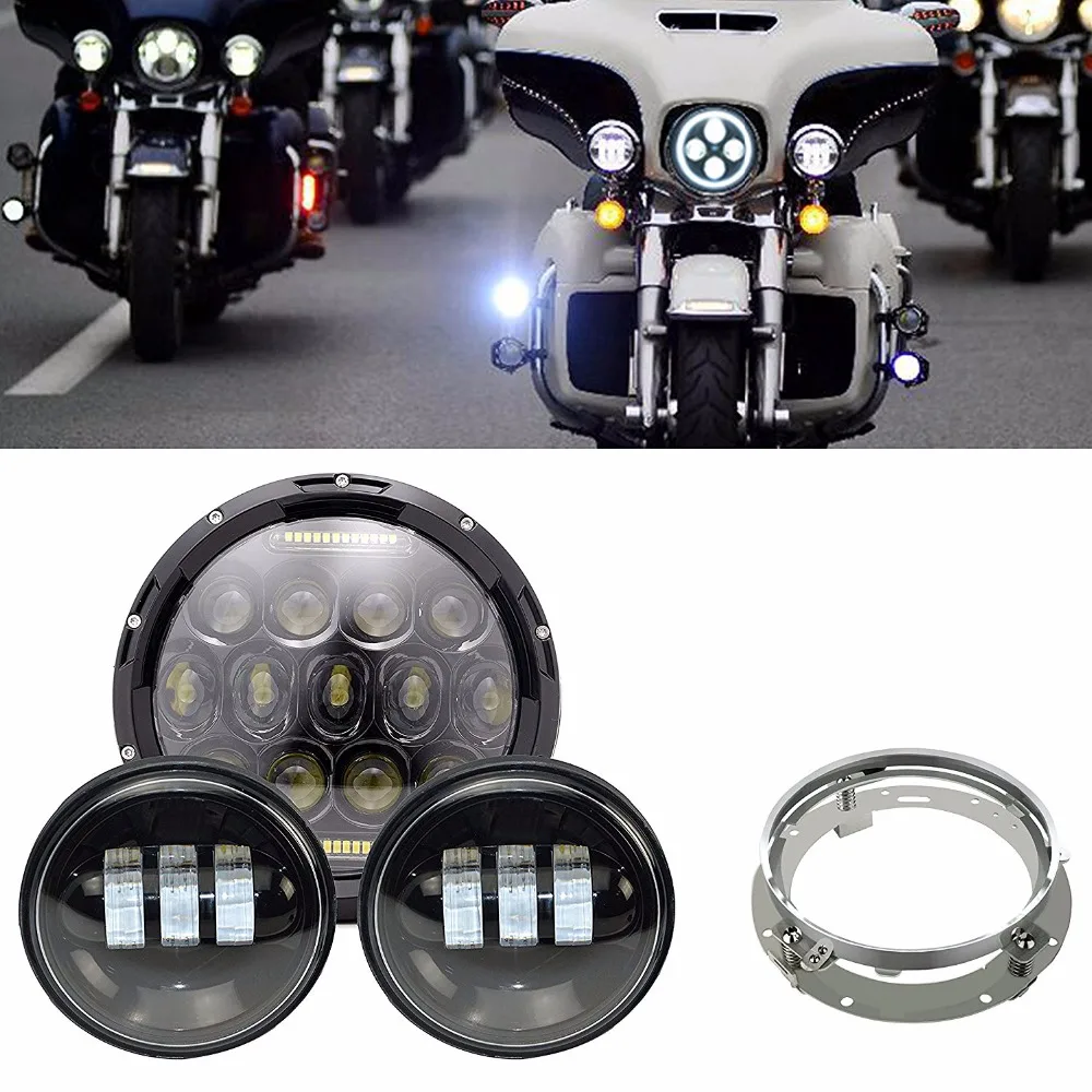2x 4.5 30w Fog Light Passing Lamps for Motorcycles Black 7 Inch LED Headlight with DRL 