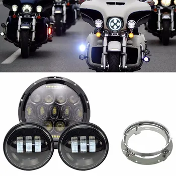 

Black 7 inch Motorcycle LED Headlight + 2 x 4.5'' fog lights for Harley Electra Glide Softail Fat Boy with 7'' Bracket