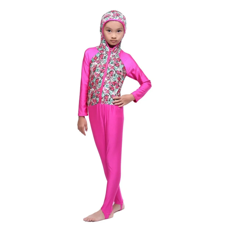 Исламская мусульманских детей с цветочным принтом для девочек Полное покрытие консерватизм Купальники Пляжная S-XL