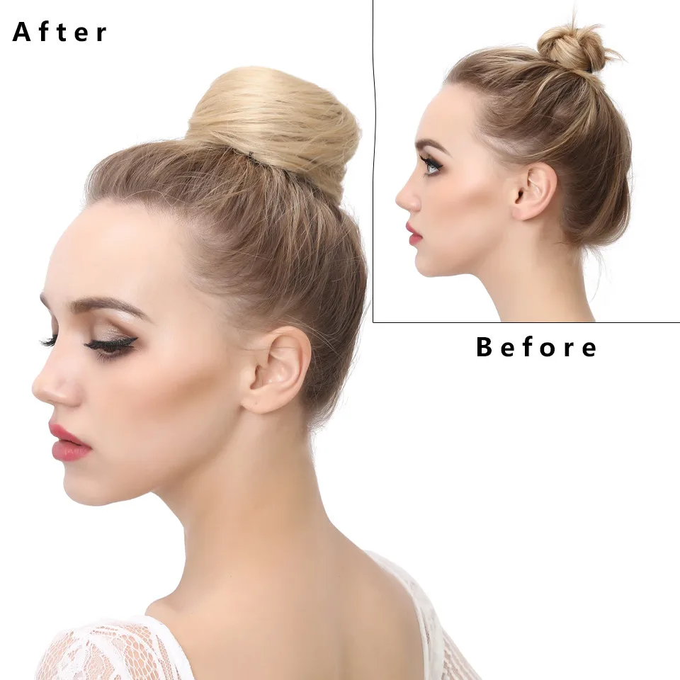 Fake Hair Bun Extension Clip in on Synthetic Donut Postiche Cheveux Drawstring Chignon Hairpiece Updo Hair Piece For Women Q3