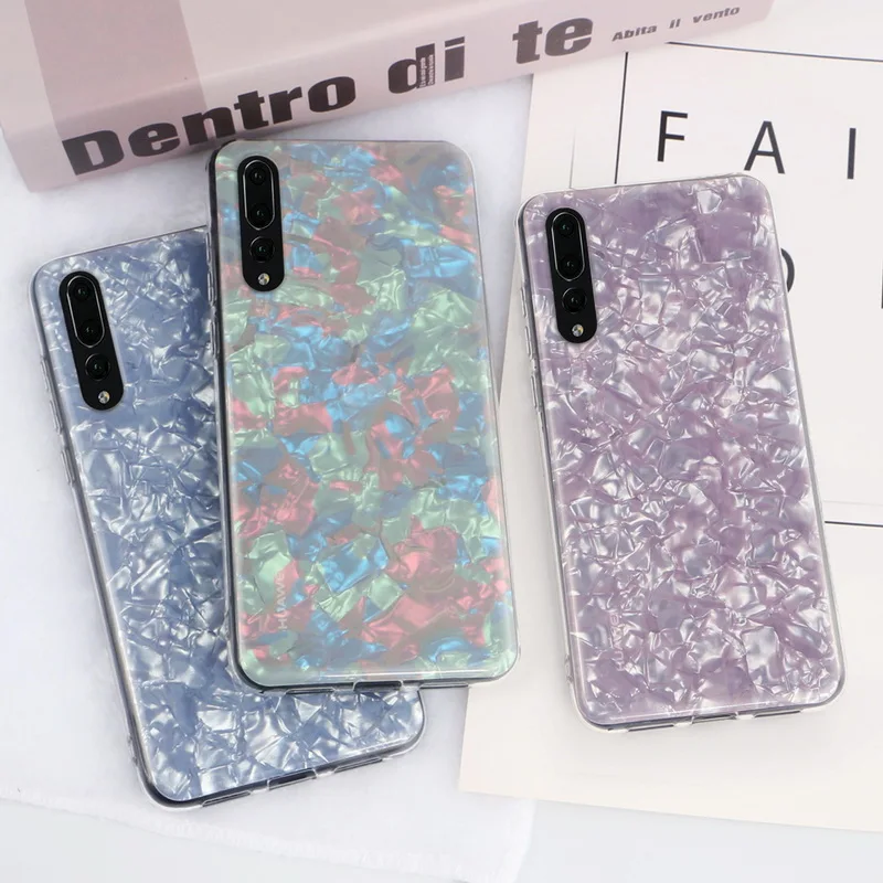 

Glitter Phone Case For Huawei P20 Pro Plus Dream Shell Pattern Cases For Huawei P20 Lite Nova 3E Plus Acrylic Cover