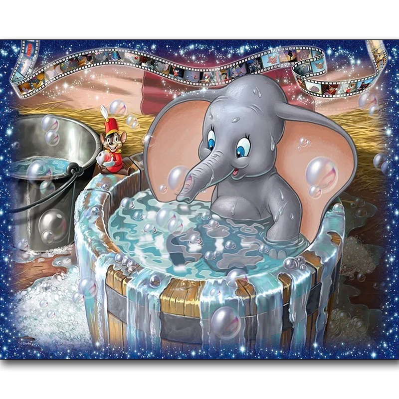 

Diamond Painting Needlework Full Diamond "Cartoon Dumbo Elephant Bathing"Embroidery Cube Drill Decor Rhinestones Mosaic Gifts