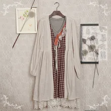 Японский стиль Mori Girl хлопок лен Harajuku рубашка футболка женская клетчатая Готическая хиппи бохо длинная рубашка женские футболки в повседневном стиле Mujer