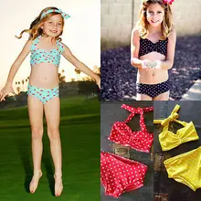 Новинка костюм для плавания бикинидля девочек, комплект из 2 предметов, комплект Дети в купальный костюм в горошек набор для купания От 3 до 8 лет