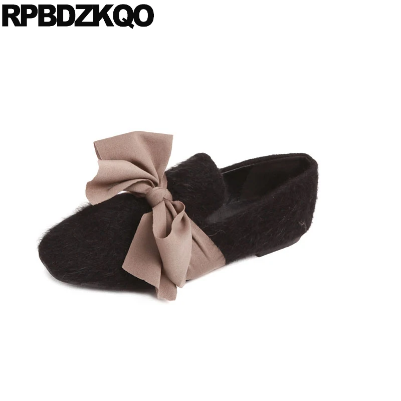 

fur designer 2018 ladies loafers 5 blue black slip on china bow women flats shoes with little cute bowtie japanese square toe