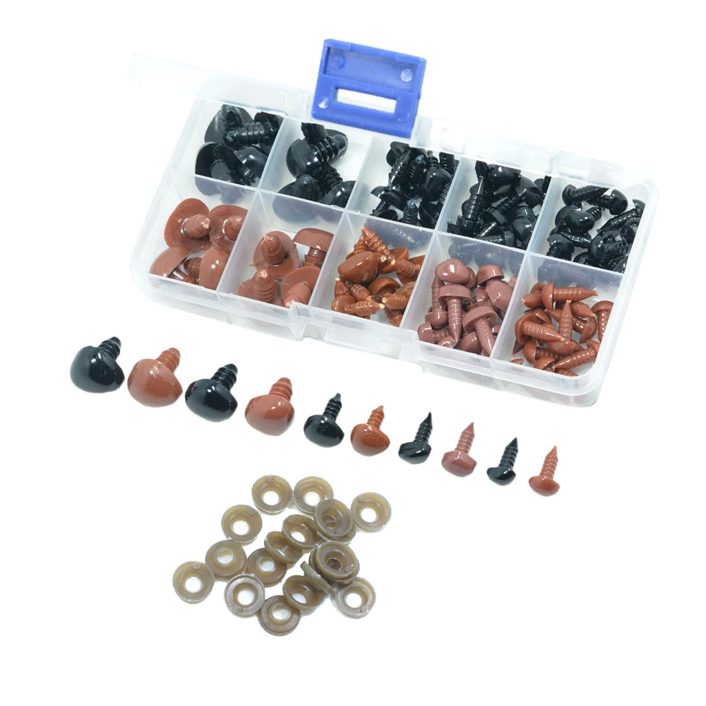 100 Pieces Noses Buttons Eyes for Bear Toy DIY Safety Nose Doll Toys Accessories Brown & Black