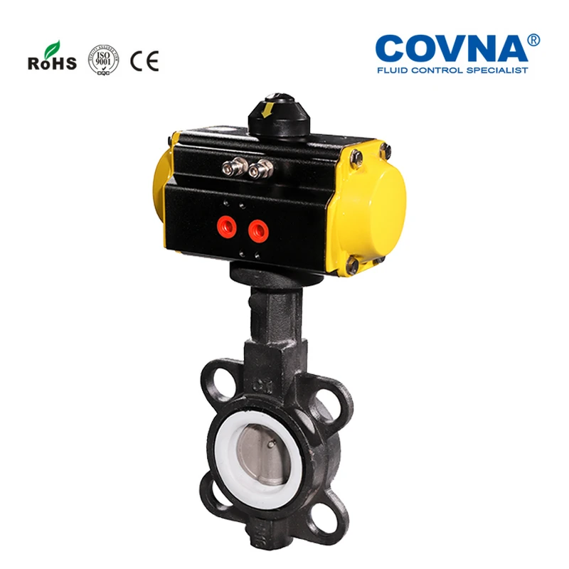 DN80 вафельные чугунные пневматические дроссельные клапаны двойного действия 3 ''литые пневматические дроссельные клапаны с SS304 дисковый PTFE