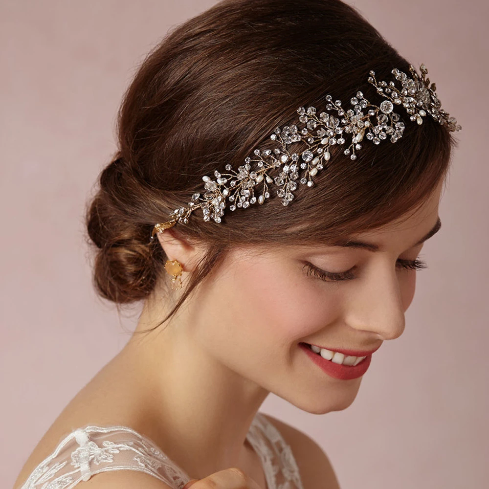 手作りビーズヘッドバンド結婚式の真珠クリスタルヘッドドレスヘアジュエリー美しいティアラパラ Casamento Com Perolas Jewelry Mesh Tiara Pearltiara Aliexpress