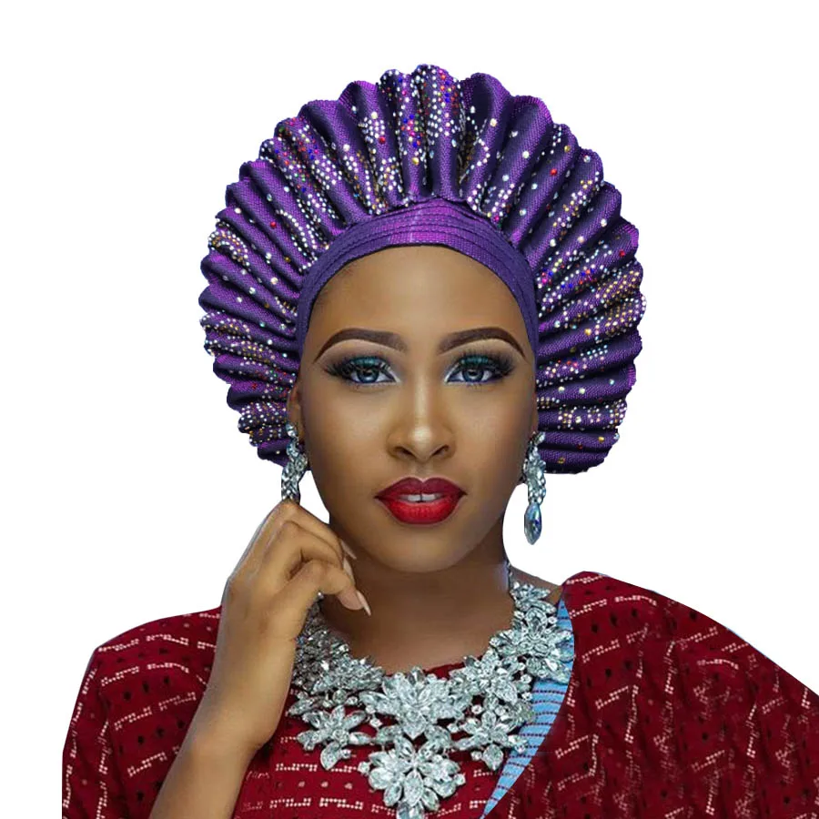 Высокое качество aso oke gele африканские головные уборы с камнями