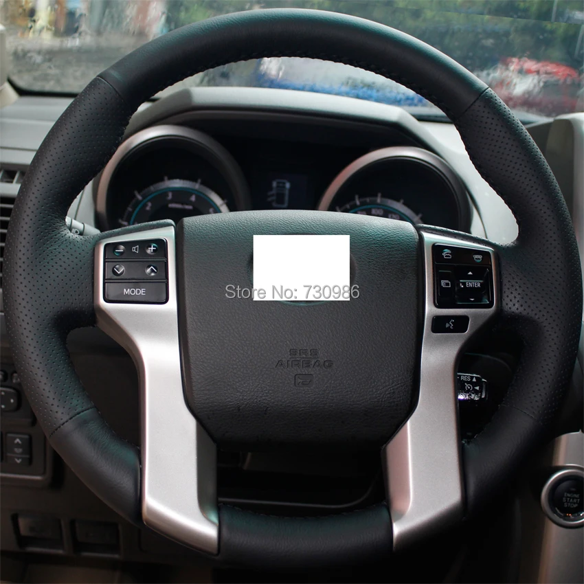 XuJi Black Genuine Leather Steering Wheel Cover for Toyota Land Cruiser