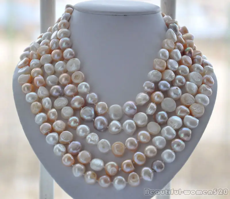 

Free Shipping >> LONG 11mm white pink lavender baroque FRESHWATER pearl necklace 100inch