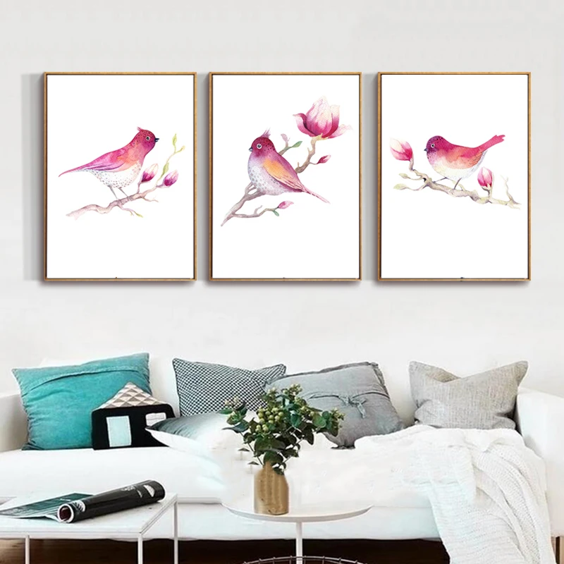 Wall-Art-Printing-Modern-Nordic-Style-Picture-Creative-Red-Bird-Flower-Branch-Canvas-Painting-Posters-Decoration