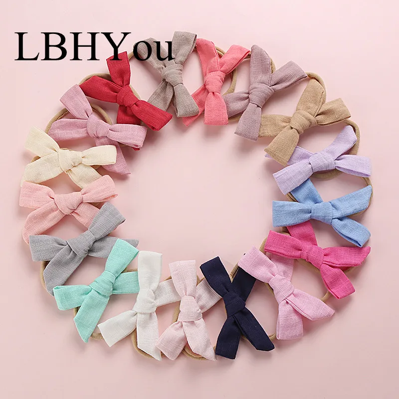 

17pcs/lot Hand Tie Cotton Bows Nylon Headbands,10*5cm School Girls Soild Bow Nylon Hairbands,Baby Girls Hair Accessories