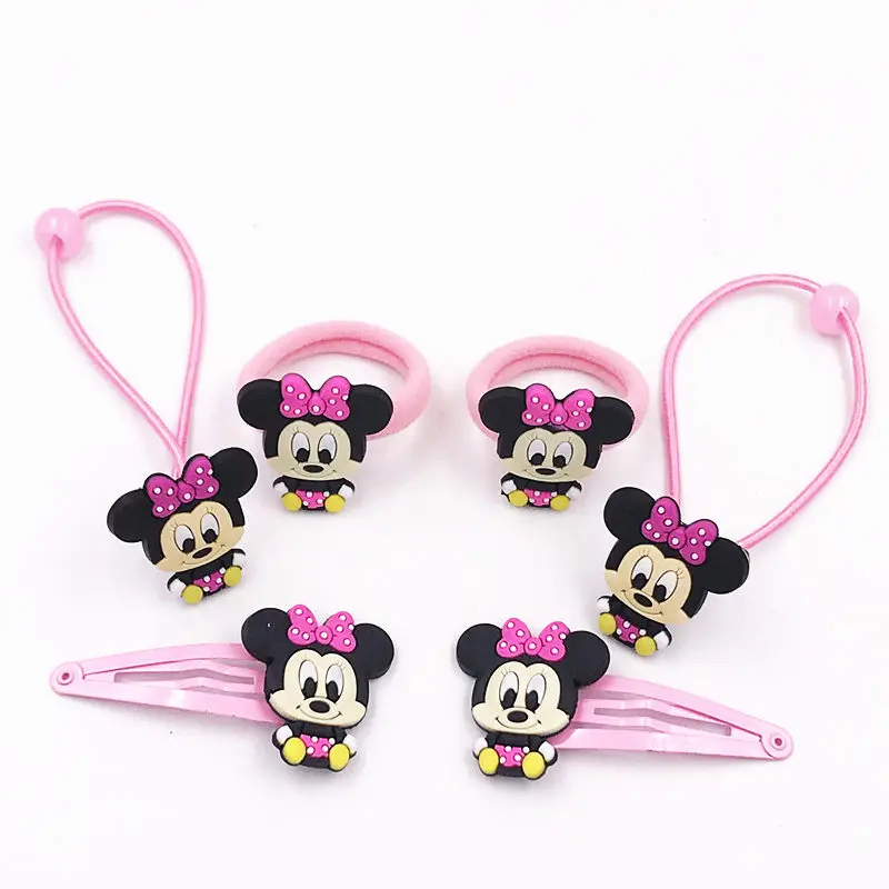 

6Pcs Mickey Minine Hair Clip+Elastic Hair Bands Headwear Kids Hair Accessories Hairpins Hair clip Girls Party Gifts Headdress