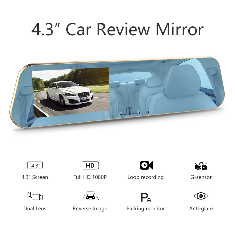 Buy Jansite Car DVR 1080P Dual cameras rearview Car camera mirror Dash cam Auto Registrator record Automatic coverage
