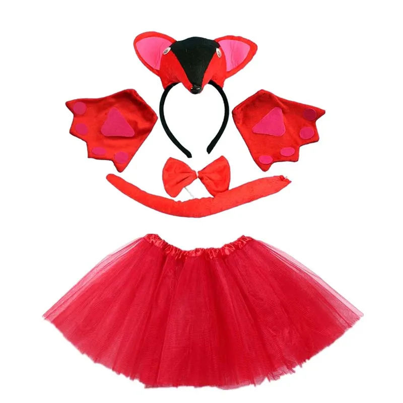 

Red Fox Animal Costume Cosplay Women Children Party Drama Props Halloween Carnival Birthday Gift / Headband Tutu Skirt Tail Tie