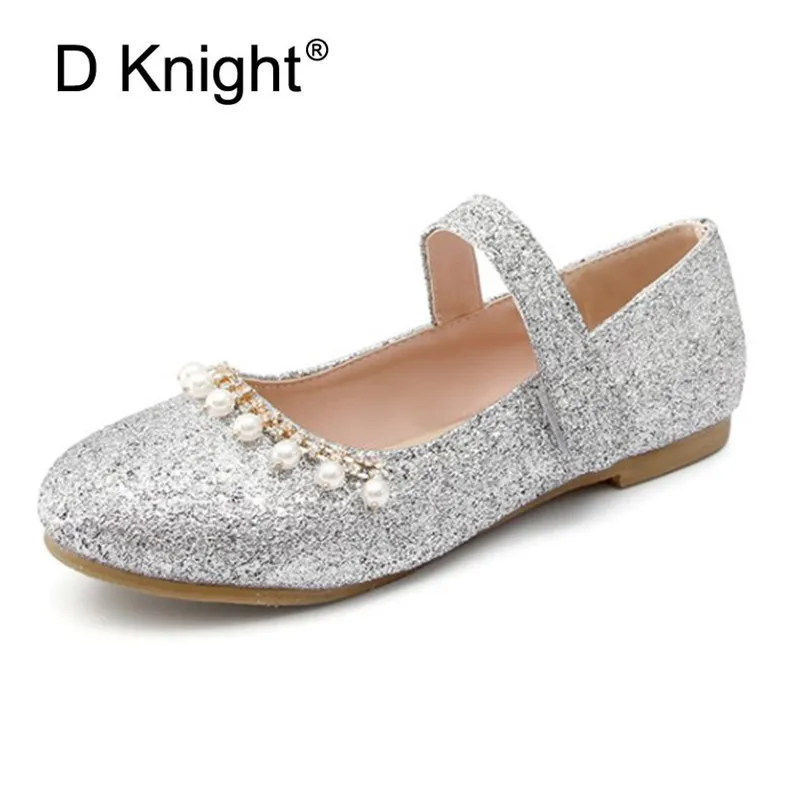 2018 New Japanese Style College Student Flats Shoes Cute Bling Pearl Mary Janes Lolita Shoes for Women Girls Large Size 44 Gold