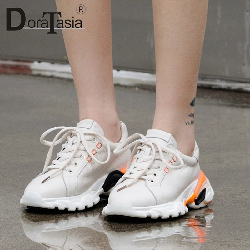 

DORATASIA 2019 New INS Hot Whole Genuine Leather Sneakers Women Spring Girl Tenis Shoes Woman Casual Flats Large Size 35-41