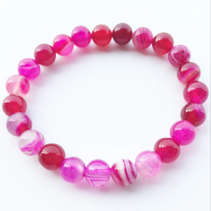 2018 Natural Gem Stone Rose Red Bead Onyx Agates Stretch Bracelets for Femme Lady Mala Beaded Reiki Meditation Jewelry | Украшения и