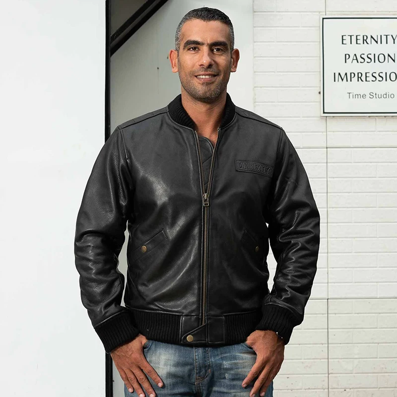 

Men's Black Pilot Genuine Leather Jacket Brand Vinatge Real Thick Cowhide Jacket Autumn Winter Russian Baseball Suit