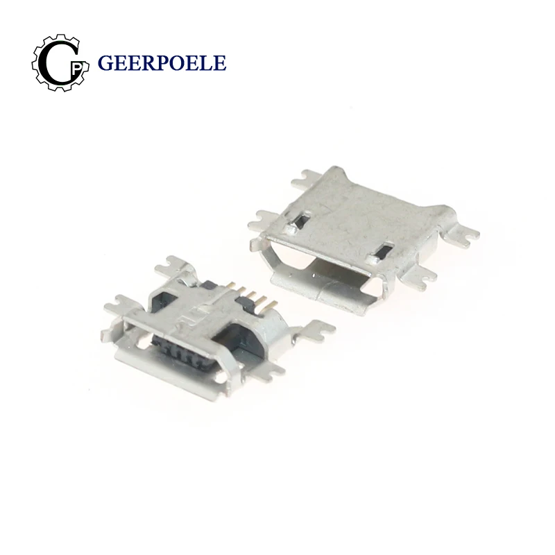 

50 pcs/lot 4 Feet 5 Pin SMT Flat/Warp Edge 30V 1.5A Female Micro USB Connector Tail Plug Port Jack Socket Electric Terminals