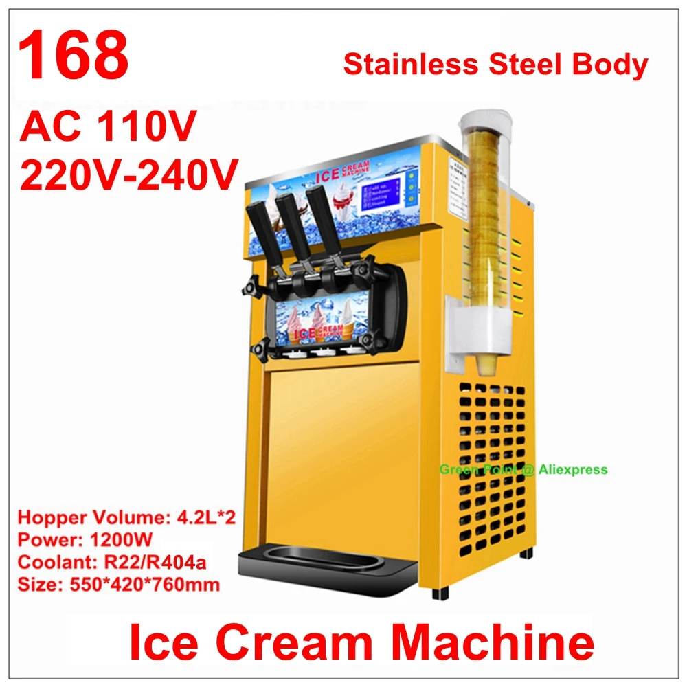 220 V / 110 V of 3 Flavors 1200W Mini Ice Cream Machine Commercial