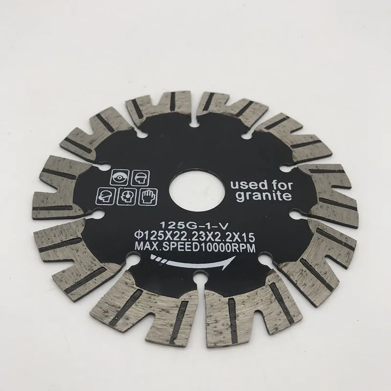 

V Shape Turbo Protective Diamond Blade 5 inch (125 mm) for Granite Cutting Disc Thickness 2.2 mm Segment Height 15 mm