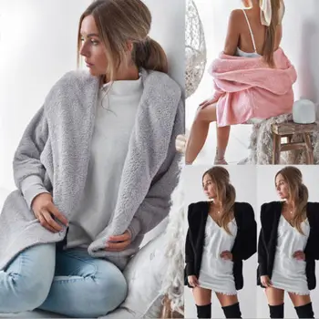 

Women Lapel Wool Cashmere Coat Long Parka Overcoat Outwear Hooded