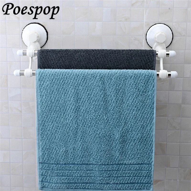 POSEPOP Double Rod Suction Cup Stainless Steel Wall Mounted Bathroom