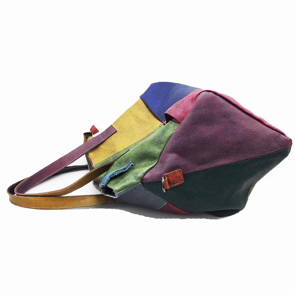 Новая Винтажная цветная Лоскутная женская сумка из натуральной кожи 34*38 см сумки через плечо