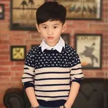 Новинка; осенний свитер для мальчиков; Классическая Детская Повседневная Верхняя одежда в полоску для мальчиков; шерстяной пуловер с длинными рукавами; вязаные топы; Roupa Menino