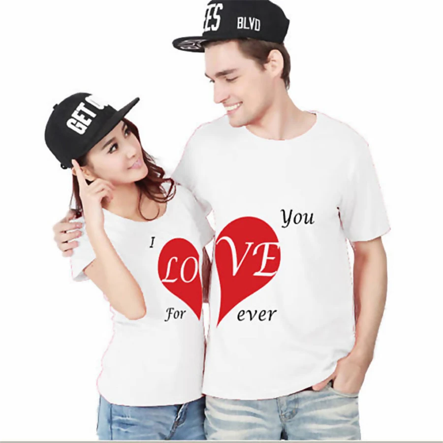 Camiseta de algodón con estampado de letras para parejas, camisetas negras de manga ropa de novio para mujer|Camisetas| AliExpress
